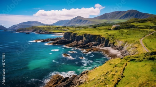 Captivating scenery of Ring of Kerry, Ireland: majestic landscapes, coastal beauty, view from the top of mountain photo