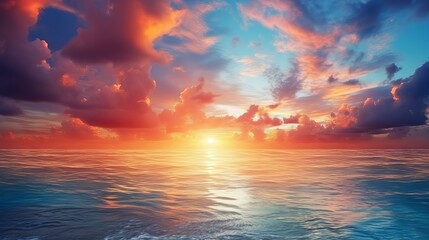 Vibrant sunrise seascape: abstract coastal wallpaper with blue sky and sea