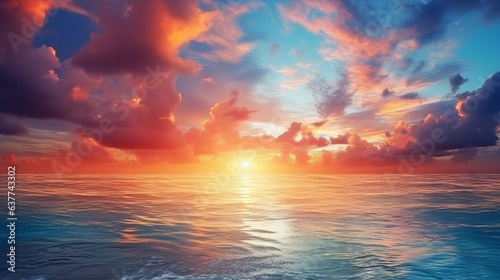 Fotografie, Obraz Vibrant sunrise seascape: abstract coastal wallpaper with blue sky and sea