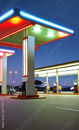 abandoned fuel station at night