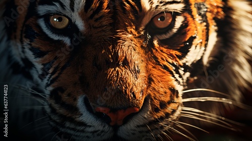Tiger macro detail: photorealistic high-definition close-up with cinematic lighting - close up of a tiger
