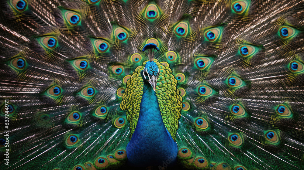 Fototapeta premium Art nouveau peacock background. Generative Ai