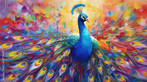 Abstract Colorful Peacock Art Painting. Generative Ai © tong2530