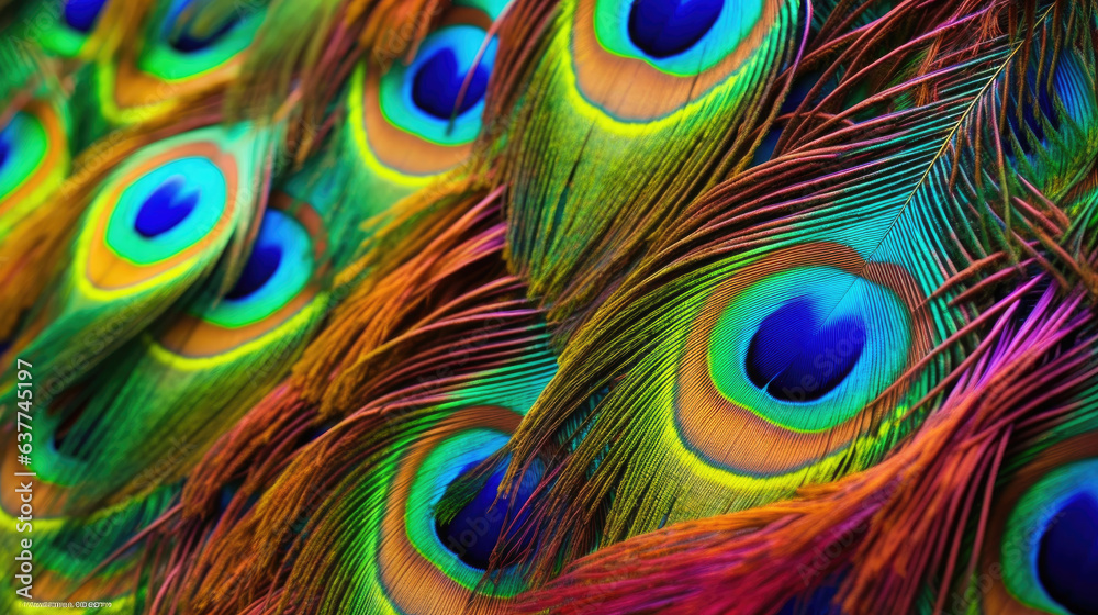 Obraz premium elegant leather colorful peacock feather background. Generative Ai