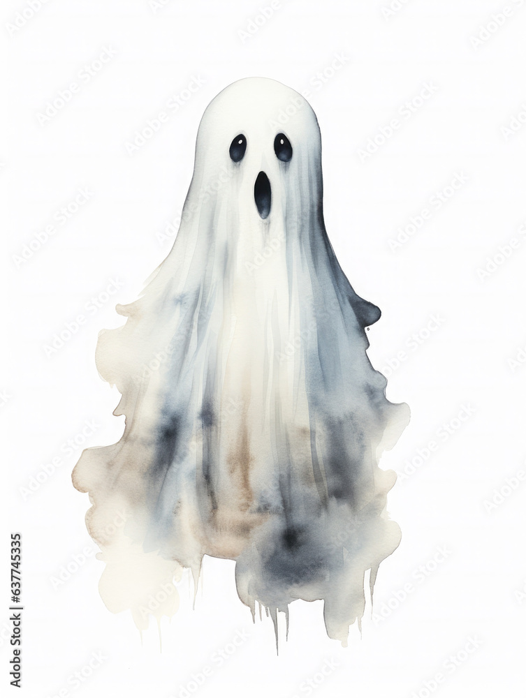 Haunting ghost on a white background. Horror story, halloween illustration. Watercolor style Haunting ghost on a white background. Horror story, halloween illustration. Watercolor style