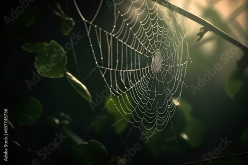 spider web with dew drops made by midjourney