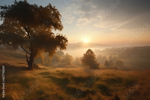 misty morning sunrise made by midjourney