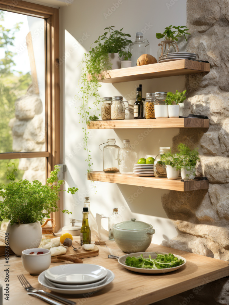 Scandinavian rustic style kitchen open shelving
Scandinavian rustic style kitchen open shelving