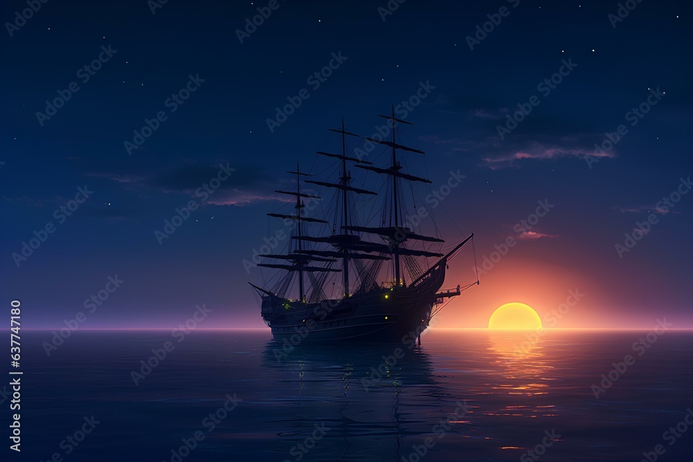 Fototapeta premium ship at sunset made by midjourney