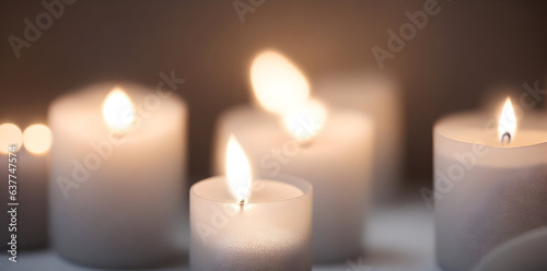 Cozy candles with bokeh background. Ramatic wallpaper. Desktop backdrop. Generative ai art.