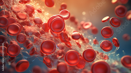 Red blood cells inside an artery, vein. 