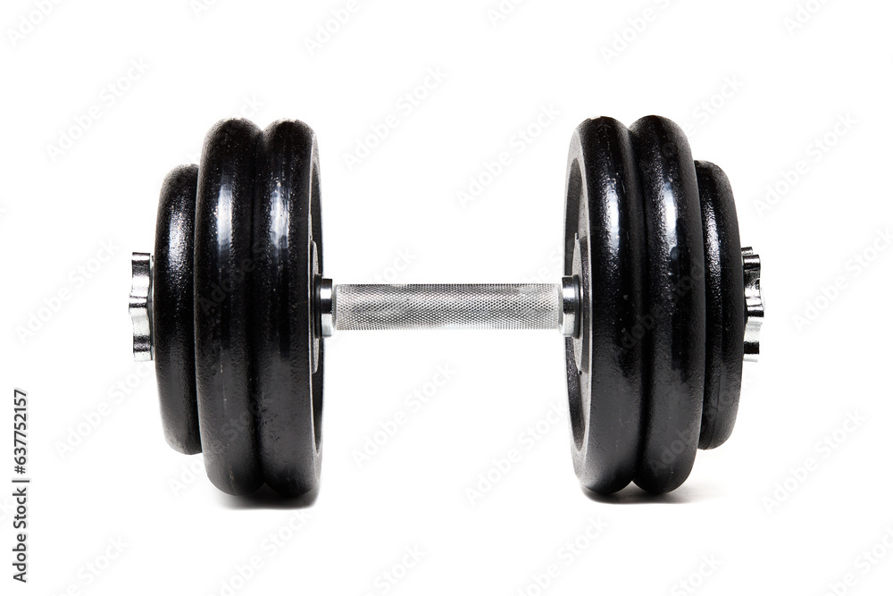 Gym dumbbell isolated over white background side view. Gym dumbbell isolated over white background side view.
