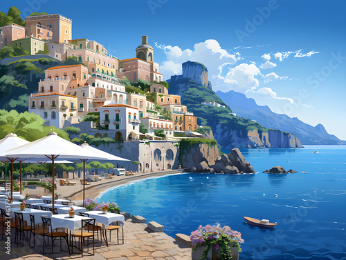 Amalfi coast scenery Italy beautiful,  presentation pictures, Illustration, Generative AI