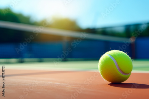 Tennis ball on court and place for text. Sport and healthy lifestyle concept. Playing tennis © Uliana