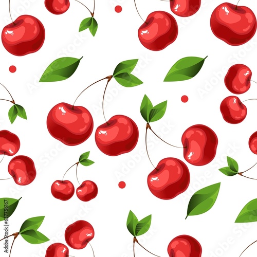 Seamless pattern with a red cherry berry on a white background.