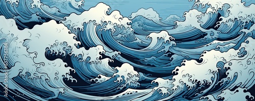 Japanese art, ocean waves illustration background