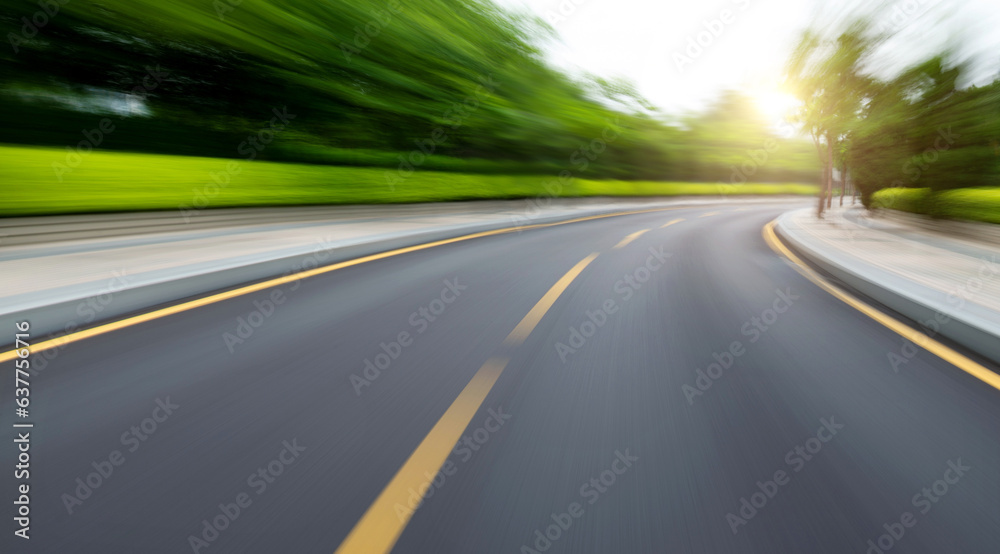 High speed along the road with motion blur