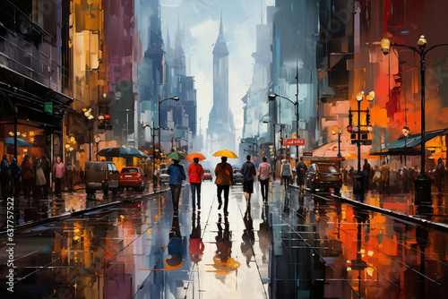 Business people walking in the city. Digital painting. photo