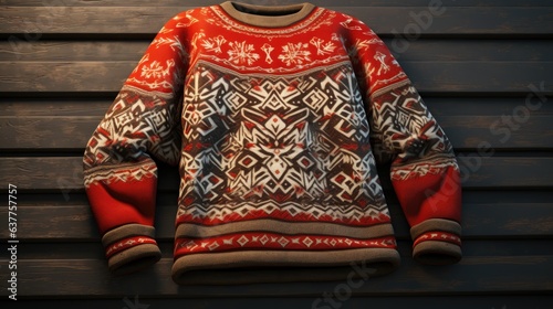 Christmas knitted sweater created with Generative AI technology. photo