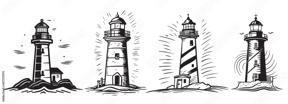 Lighthouse, black vector illustration silhouette laser cutting
