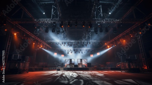 well-lit stage is positioned in the forefront  with another stage visible in the background