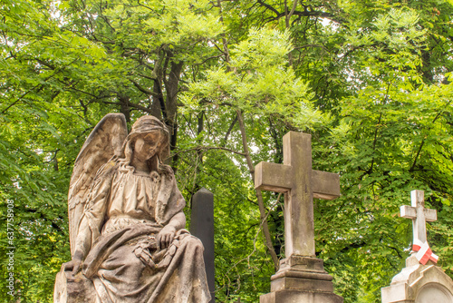 Warsaw, Poland 14 June 2023: Old Powązki Cemetery in Warsaw. photo