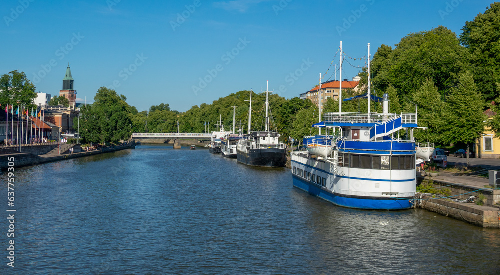 Turku river and Turku Cathedral in Finland Turku river and Turku Cathedral in Finland