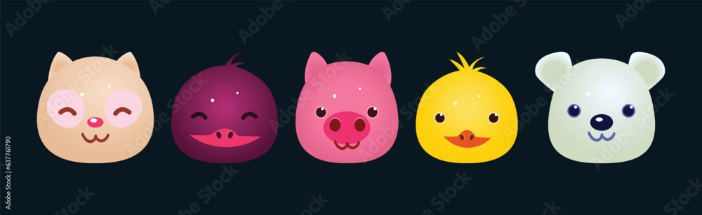 Cute Animal Snout and Muzzle for Game Design Vector Set Cute Animal Snout and Muzzle for Game Design Vector Set