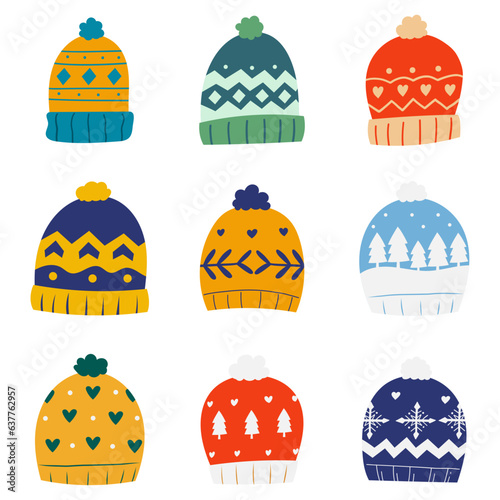 set of beanie hat with beautiful pattern