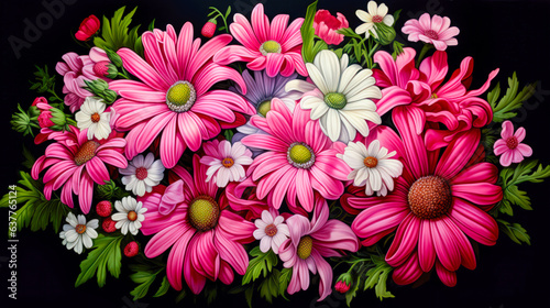 Bouquet of Pink and White Daisies A Beautiful and Natural Flower Pattern AI Generated
