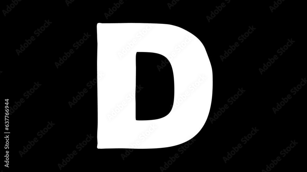 D letter big forming cartoon animation. Compatibile part of alphabet serie. Hand drawn bold educational style for children. Good for education movies, presentation, learning alphabet, etc...
