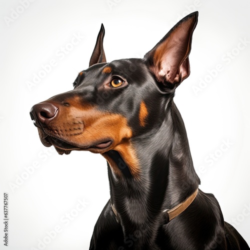 A Doberman dog with a clean white background created with Generative AI technology