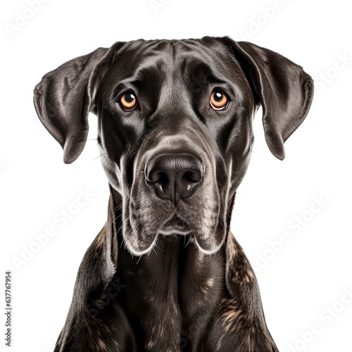 A Great Dane dog with a pure white background, focusing on its adorable features created with Generative AI technology