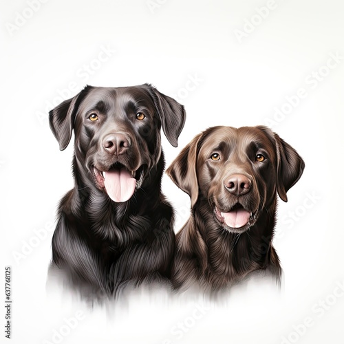 Two brown Labrador Retriever dogs sitting together created with Generative AI technology