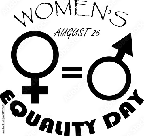 Womens equalty day - 26 august. Woman and man symbols. Lettering. Vector illustration isolated
