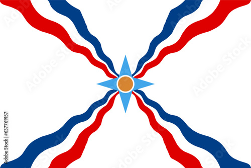 Assyrian people flag vector illustration isolated. Assyrians are an indigenous ethnic group native to Assyria. Ancient indigenous Mesopotamians of Akkad and Sumer. Modern day Iraq territory.