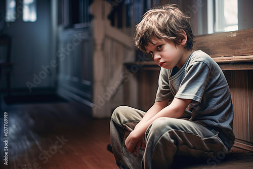 Sad little boy. Ai generative.