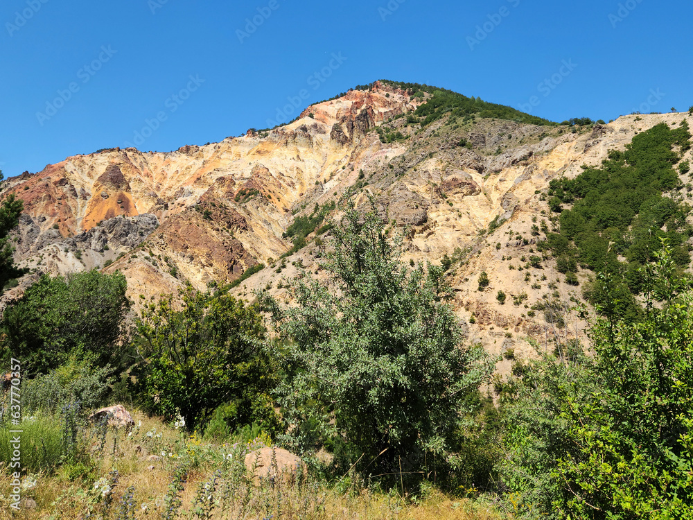 Colorful geological formations in Asarcik village in Sebinkarahisar, Giresun