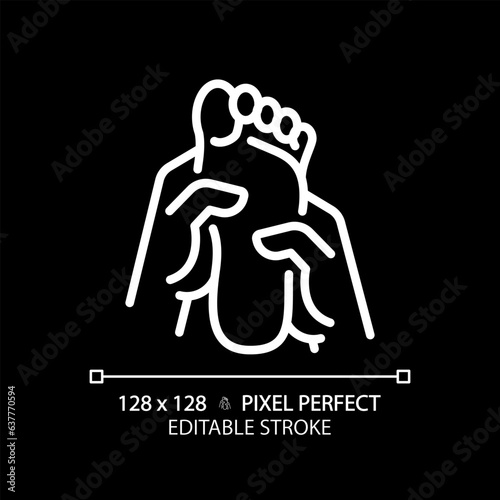 2D pixel perfect editable white foot massage icon, isolated vector, thin line illustration.