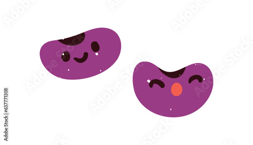 Cute bean couple characters. Funny comic vegetables friends, smiling, singing, fun emotions. Amusing happy joyful food. Kids childish flat vector illustration isolated on white background