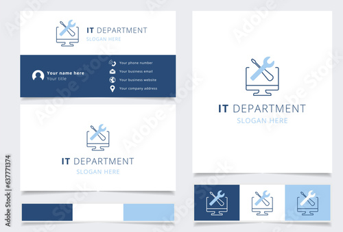 It department logo design with editable slogan. Branding book and business card template.