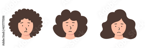 Set of faces of women with sad emotion. Different types of human heads