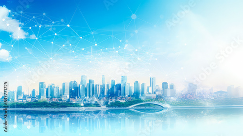 Skyline von einem Smart City und Datenvisualisierung  generiert mit KI