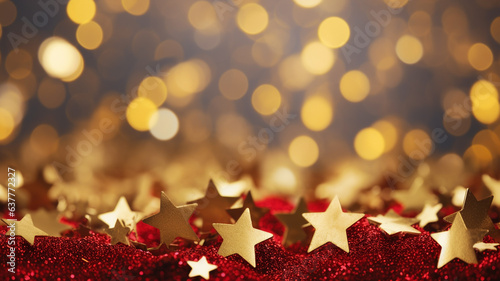 Congratulatory festive New Year  background with beautiful bokeh and shiny golden Christmas stars