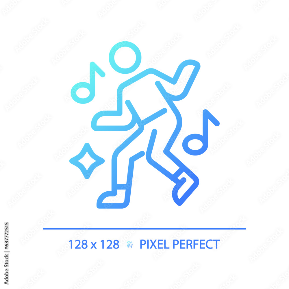 2D pixel perfect blue gradient dance icon, isolated vector, thin line illustration.