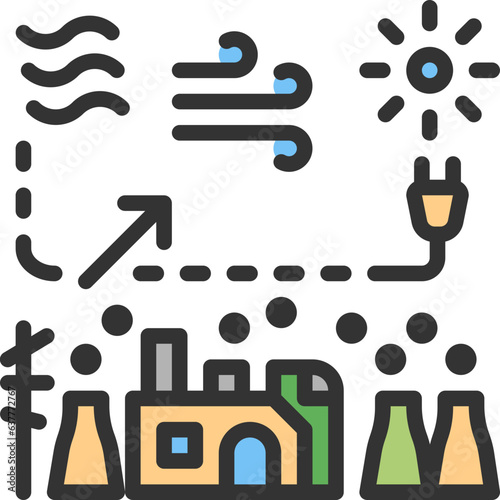 phase out coal power plant color style icons