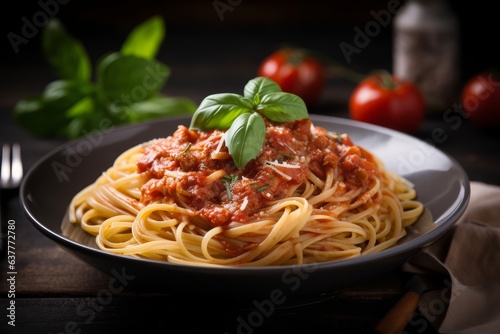 Delicious spaghetti with tangy tomato sauce and fresh basil