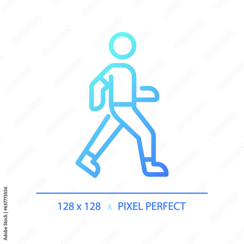 2D pixel perfect blue gradient walking icon, isolated vector, thin line illustration. 2D pixel perfect blue gradient walking icon, isolated vector, thin line illustration.