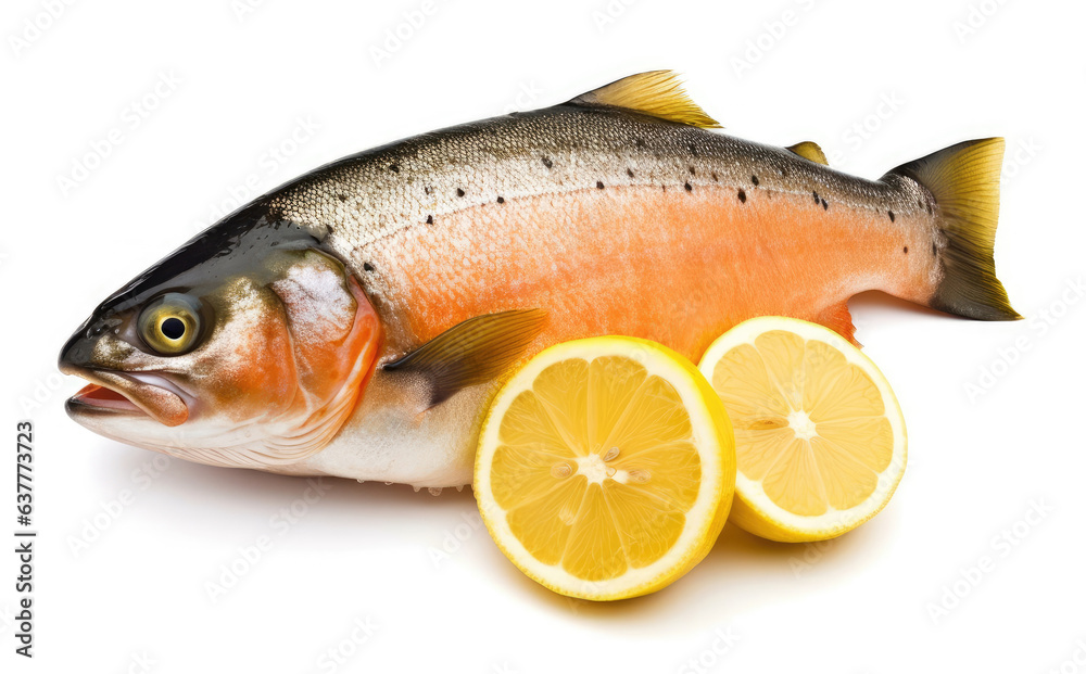 Fresh salmon fish with lemon isolated on white