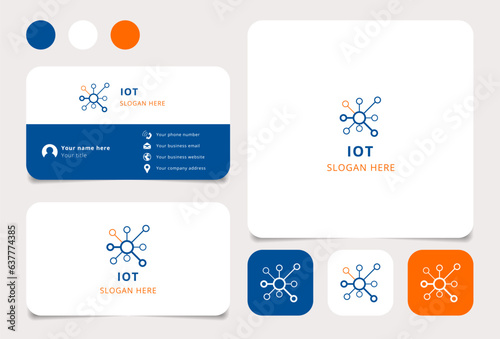 Iot logo design with editable slogan. Branding book and business card template.